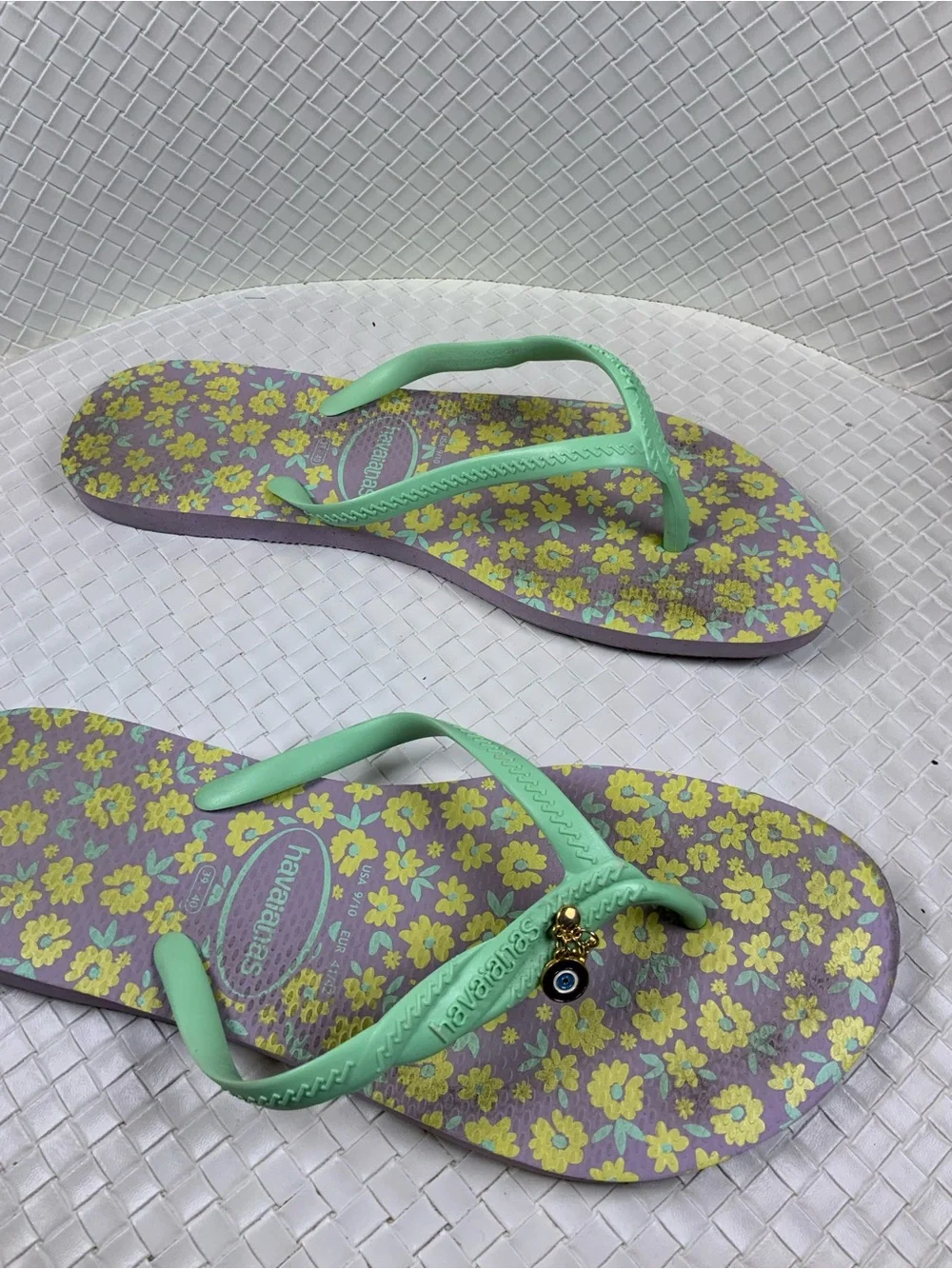 Havaianas Kids Mint and Yellow Floral Flip Flops